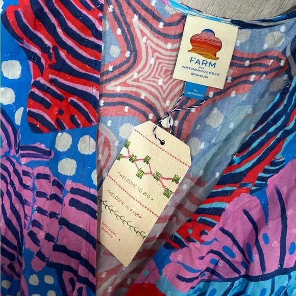 Anthropologie FARM Rio Ocean Life Wrap Dress Size XL - Picture 3 of 5